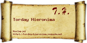 Torday Hieronima névjegykártya